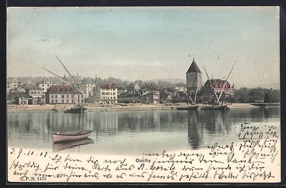 Cartoline postali: Ouchy, Ortspanorama vom Wasser aus, mit  – Usato da Berlin venduto da bartko-reher
