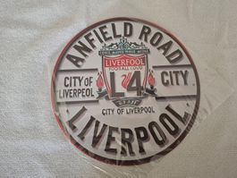 Schild Anfield Road Liverpool L4 Metall rund neu