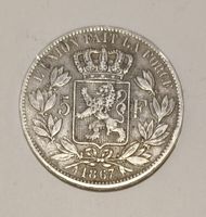 Belgien 5 Francs 1867 Silbermünze Léopold II