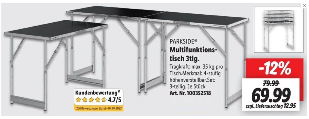 Set di tavolo e panche: Multifunktionstisch 3tlg.Flohmarkttisch Campingtisch – Nuovo e nell'imballaggio originale da Uerkheim venduto da Justi.y 1