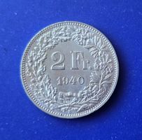 Silber Schweiz 2 Fr. 1940 Top Erhaltung