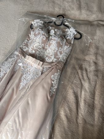 Abendkleid, Brautkleid in Puder/Beige, Grösse S-M