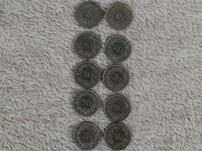 Alle Münzen: 10 x 20 Rappen Münzen CH – Gebraucht aus Strengelbach von Phorensic_30 3