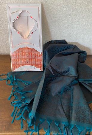 NEU Jaipur Seidenschal mit Fransen in dunkeltürkis