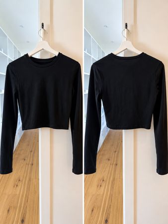 Schwarzes Crop Shirt Langarm, Grösse S