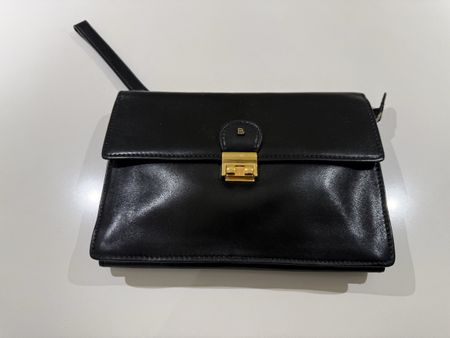 Bally Vintage Clutch Bag - Black Leather Handbag Swiss Made