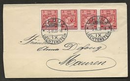 Brief Liechtenstein 1935 Vaduz Mauren Viererstreifen