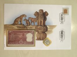 Banknotenbrief mit Münze - India