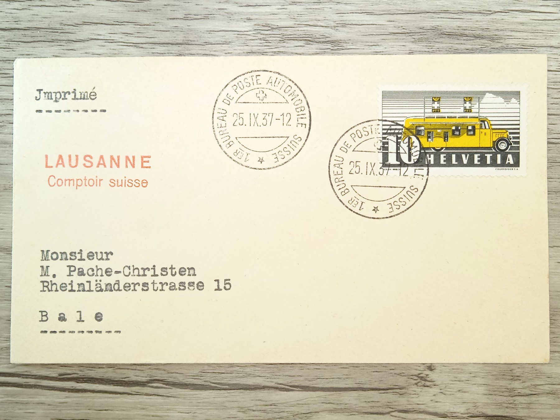Tutti i francobolli: TR66 Enveloppe + Timbre Suisse 1937 – Usato da Cousset venduto da Patrick_Collections