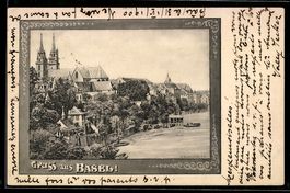 AK Basel, Rheinufer mit Münster und Altstadt