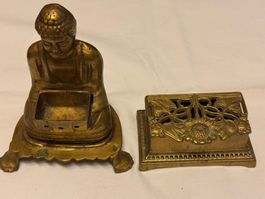 Figurine Bouddha et boîte en laiton, objet d'occasion (519)