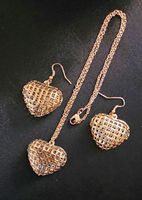 Filigranes Herz Schmuckset Gold: Kette 46cm & Ohrringe