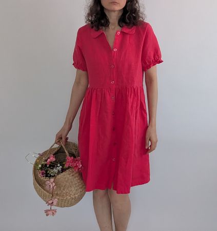 Rosa  Sommerkleid aus Bio-Leinen, Grösse S