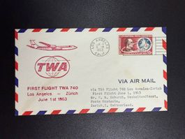 TWA Erstflugbrief Los Angeles - Zürich 1963