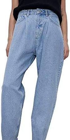 High Waist Balloon Jeans Light Blue Raw Hem Size 36