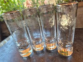 4 Gläser mit Platinrand und Gravur, Murano Medici