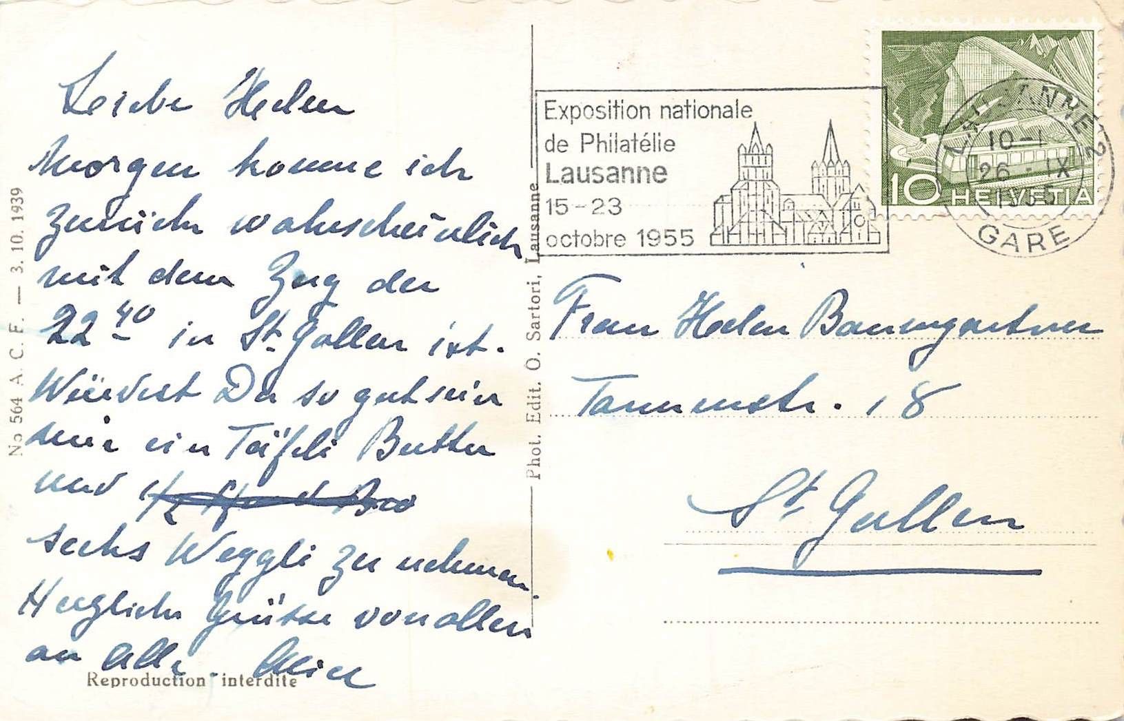 Cartoline postali: Lausanne – Usato da Biasca venduto da Blenio71 1