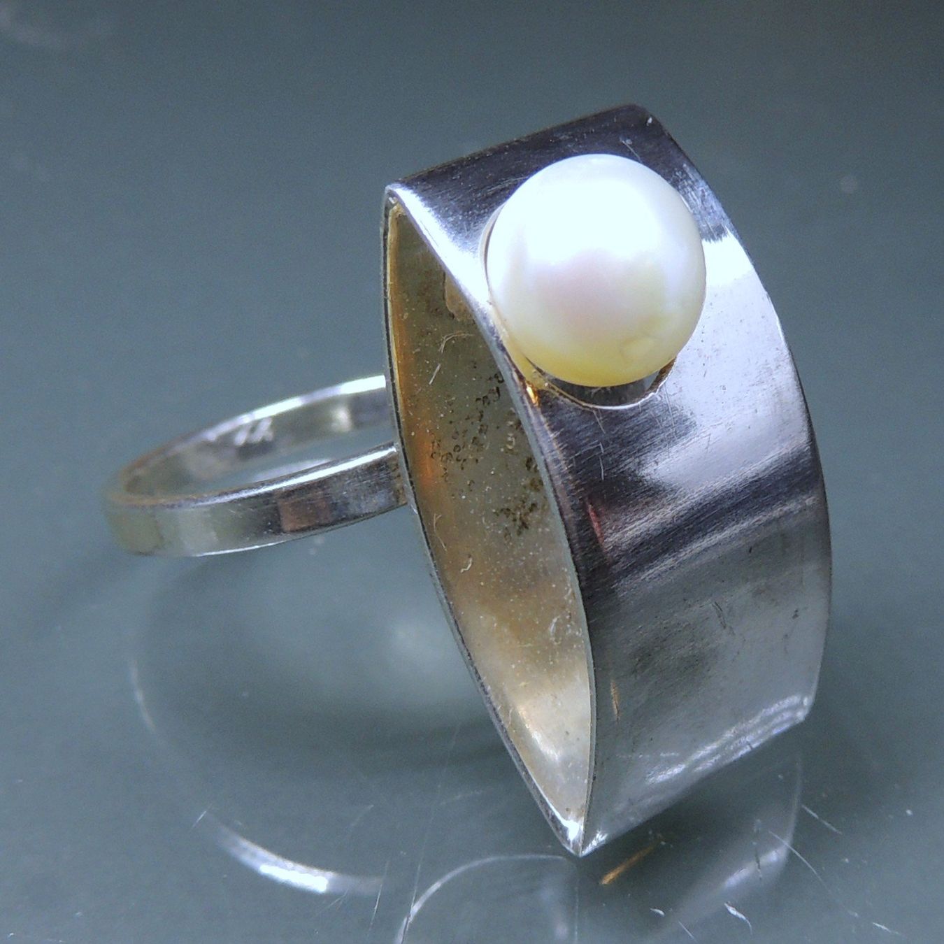 Ringe: Vintage Silber 925 Fingerring mit einer Süßwasserperle – Gebraucht aus Waldenburg von schaller707 3