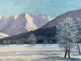 Winterlandschaft Ölgemälde, Schweizer Alpen im Schnee.