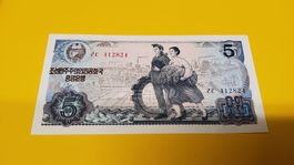 Original 5 Won Banknote aus Nordkorea, Top