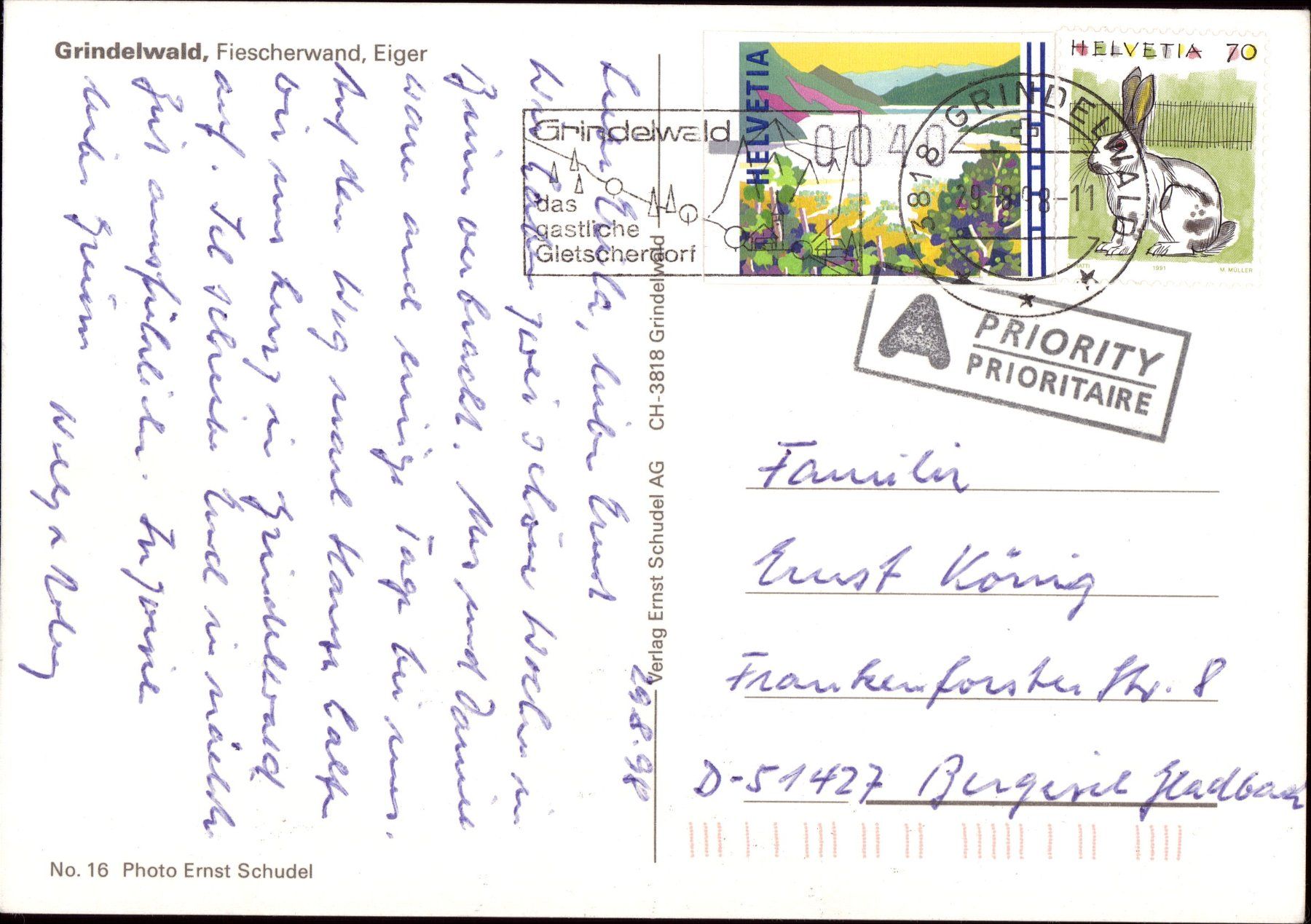 Cartoline postali: AK Grindelwald, Fiescherwand, Eiger – Usato da Eggersriet venduto da glasshouse3egg 1
