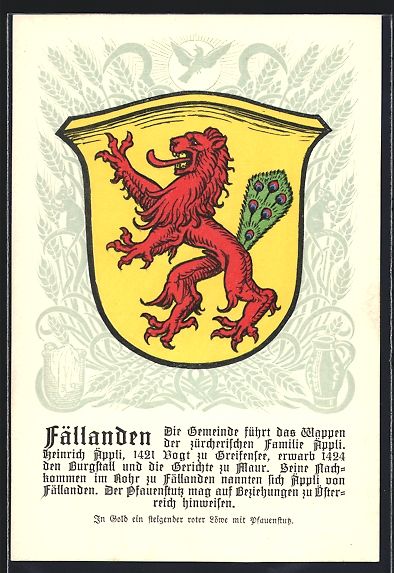 Cartoline postali: Fällanden, Wappen mit rotem Löwen – Usato da Berlin venduto da bartko-reher