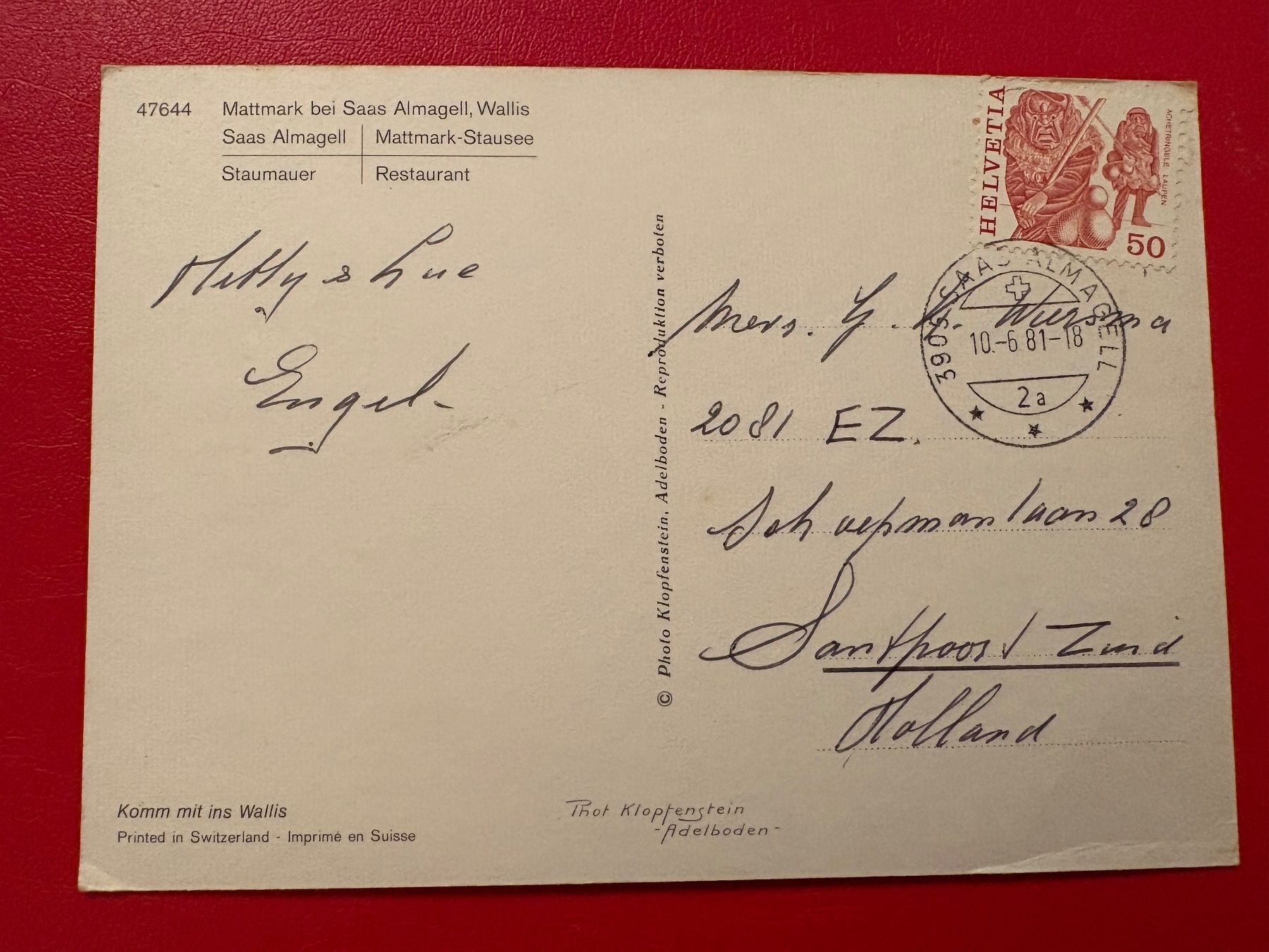 Cartoline postali: 1981 // Mattmark bei Saas Almagell, Wallis – Usato da St-Légier-Chiésaz venduto da Theo006 1
