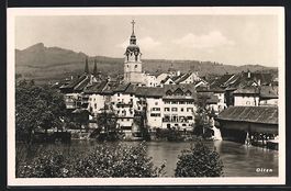 AK Olten, Ortspartie mit Kirchturm, 1933