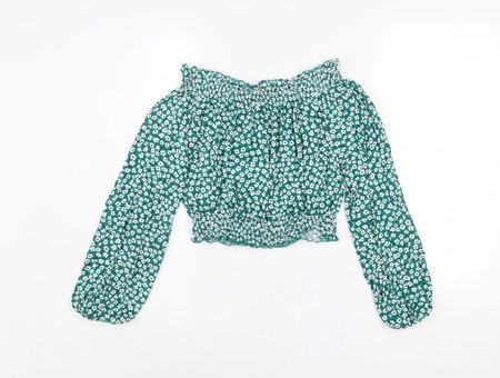 Bluse mit Blumenmuster, Grün/Weiss, ideal für den Frühling!