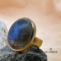 Unikate Silber Ring 925 mit Labradorite Grösse 58