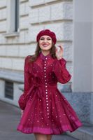 Baskenmütze Bordeaux mit Perlen – warm & elegant