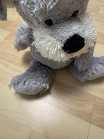 Stofftier Hund Plüschtier grau guter Zustand 40 Zeichen