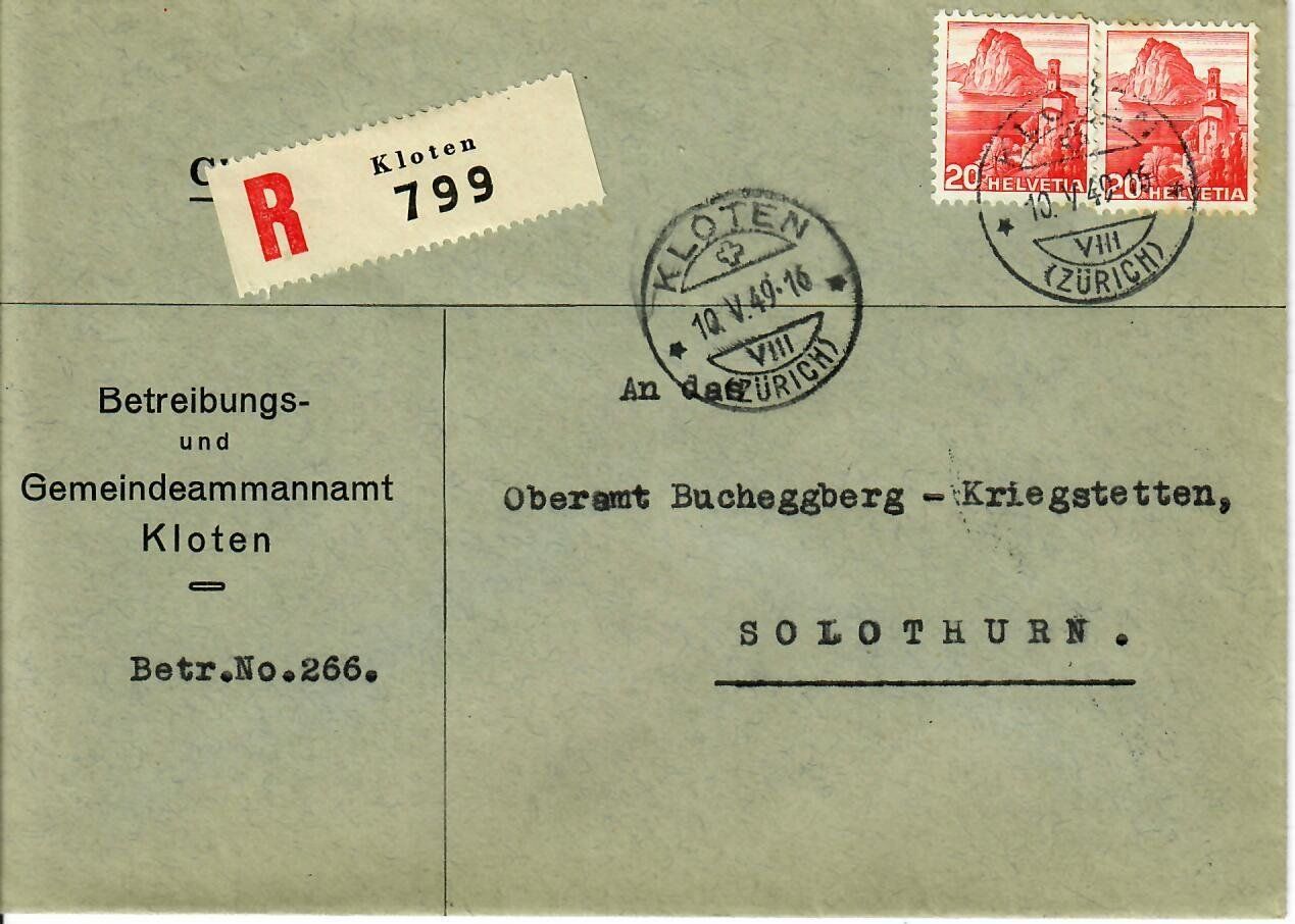 Tutti i francobolli: R - Brief Kloten 1949 – Usato da Hochdorf venduto da Ziegel-16