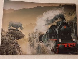 LED Kunstbild Nashorn und Dampf Lokomotive
