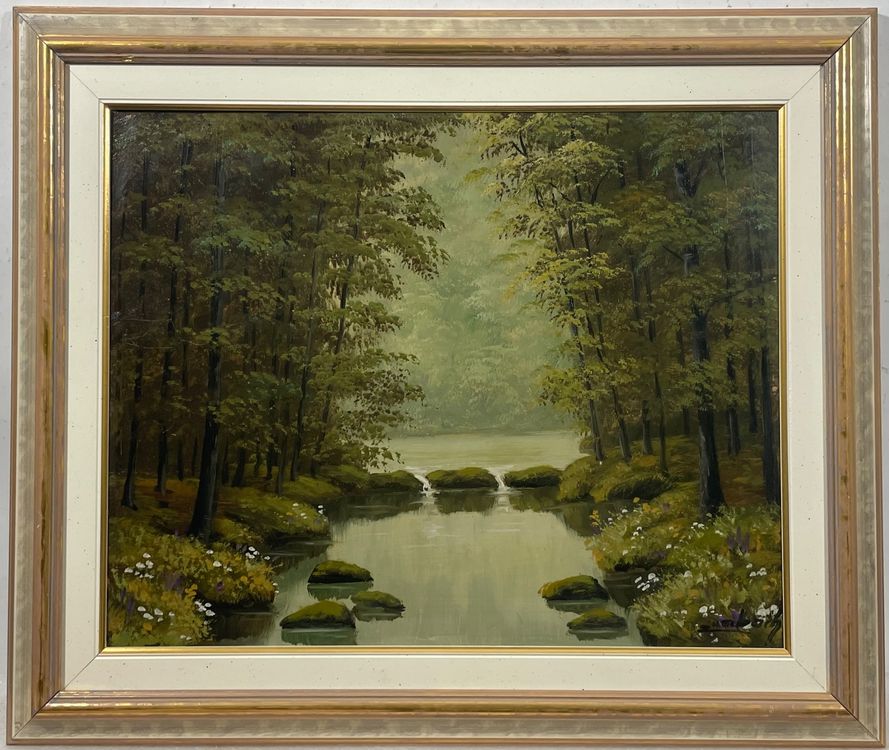 Gemälde mit faszinierendem Fluss Anblick unleserlich Signier (Gebraucht ...