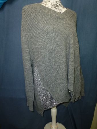 STRICK PULLOVER GRAU PAILETTEN GR 44 46 PUBLIC MIT WOLLE