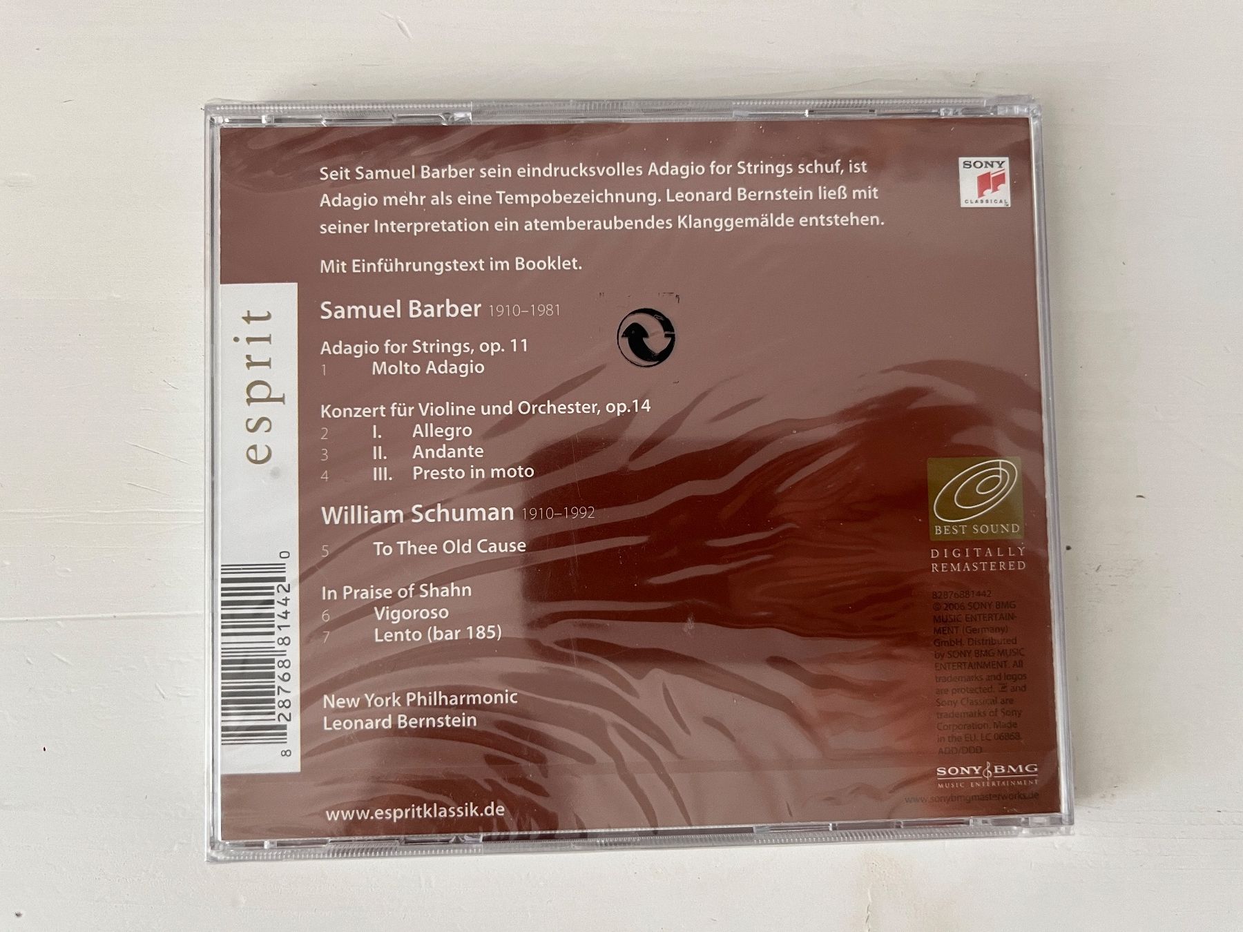 CD: Samuel Barber - Adagio for Strings - Bernstein - NEU CD – Nuovo e nell'imballaggio originale da Sierre venduto da black.box 1
