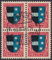 1926, Pro Juventute J39 Viererblock von Zürich. Kat: 70.-