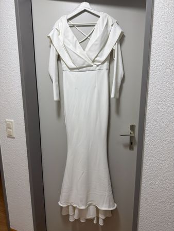 Elegantes, weisses Abendkleid mit langen Ärmeln, Gr. 36