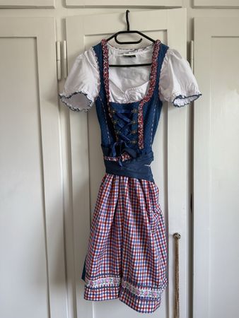 Dirndl Wiesnkönig blau rot kariert mit Bluse Grösse 36
