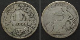 CH 1 Franken 1860 B, SITZENDE HELVETIA Silber SELTENES JAHR!