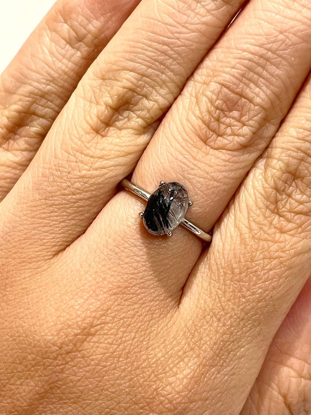 Anelli: 100 % echter schwarzer Rutilquarz-Ring – Edelsteinring. – Nuovo e nell'imballaggio originale da Schiers venduto da sisikristall 1