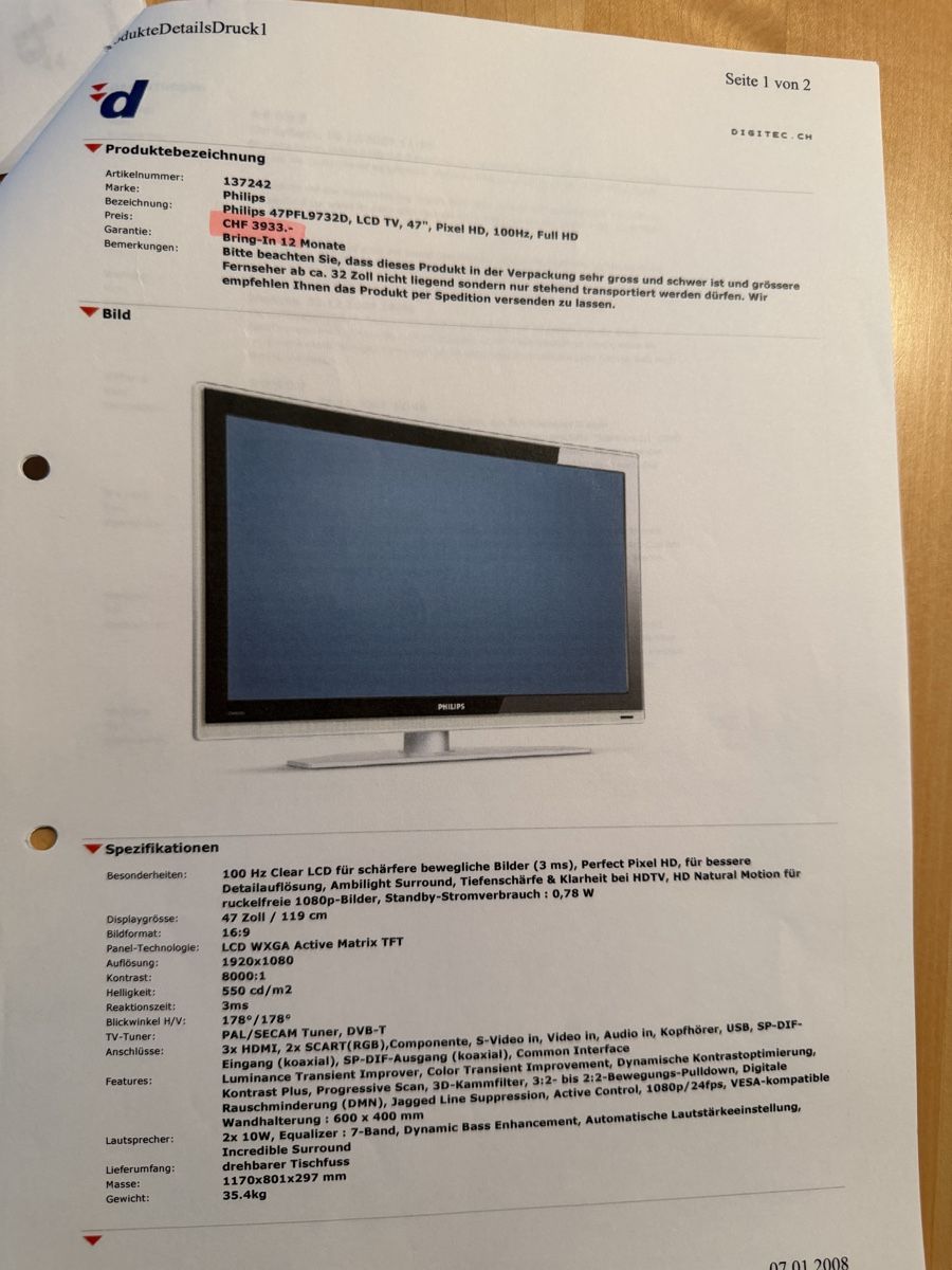 Fernseher: Philips 47PFL9732D, LCD TV – Gebraucht aus Neuenhof von PatrickMuff 1