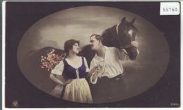 Liebespaar - Couple mit Pferd - coloriert