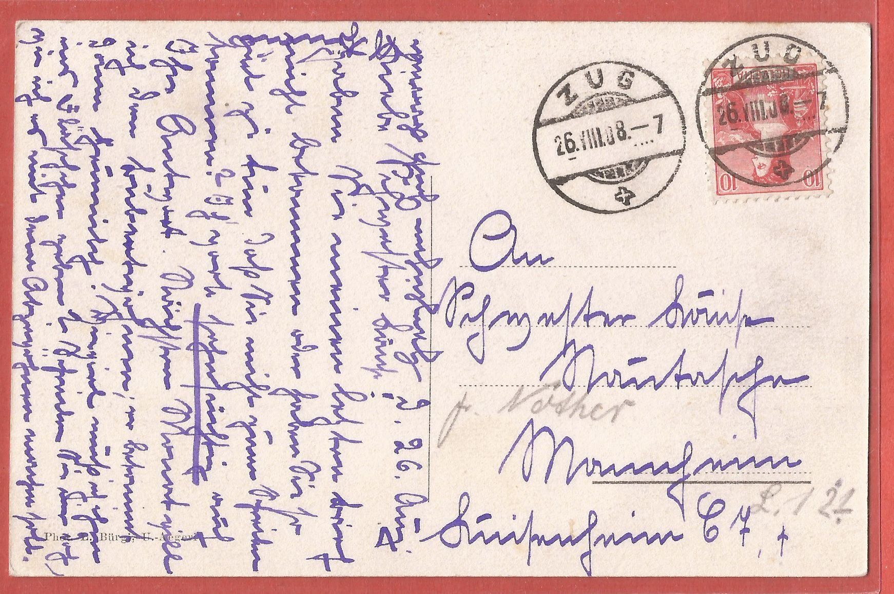 Cartoline postali: Mittenägeri bei Unterägeri - Villa Alpenblick - 1908 – Usato da Fislisbach venduto da Porano 1