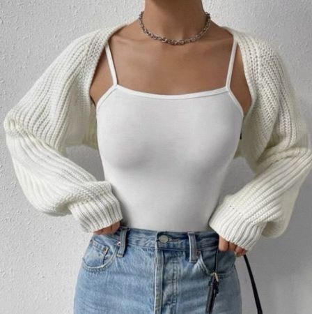 Strick Bolero weiss gerippt langarm  guter Zustand