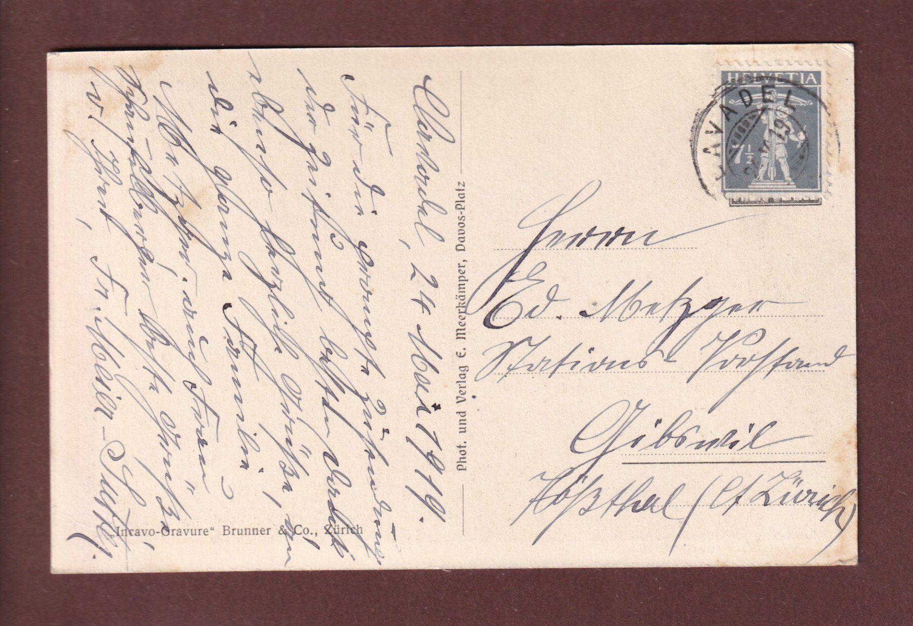 Ansichtskarten: DAVOS-CLAVADEL - 1919 – Gebraucht aus Pully von nicecards 1