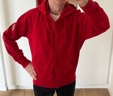 Rote Kapuzenjacke mit Reissverschluss, Grösse 36-38 SuperDry