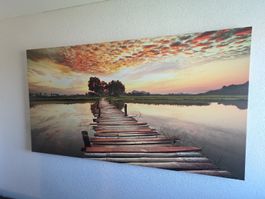 Leinwandbild Steg Sonnenuntergang Landschaft neuwertig