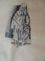 Tuschezeichnung Frau sitzend 50x36cm Gemälde Skizze Bild
